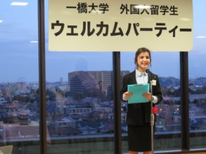 留学生を代表して、ウングル?アンダさんのスピーチ